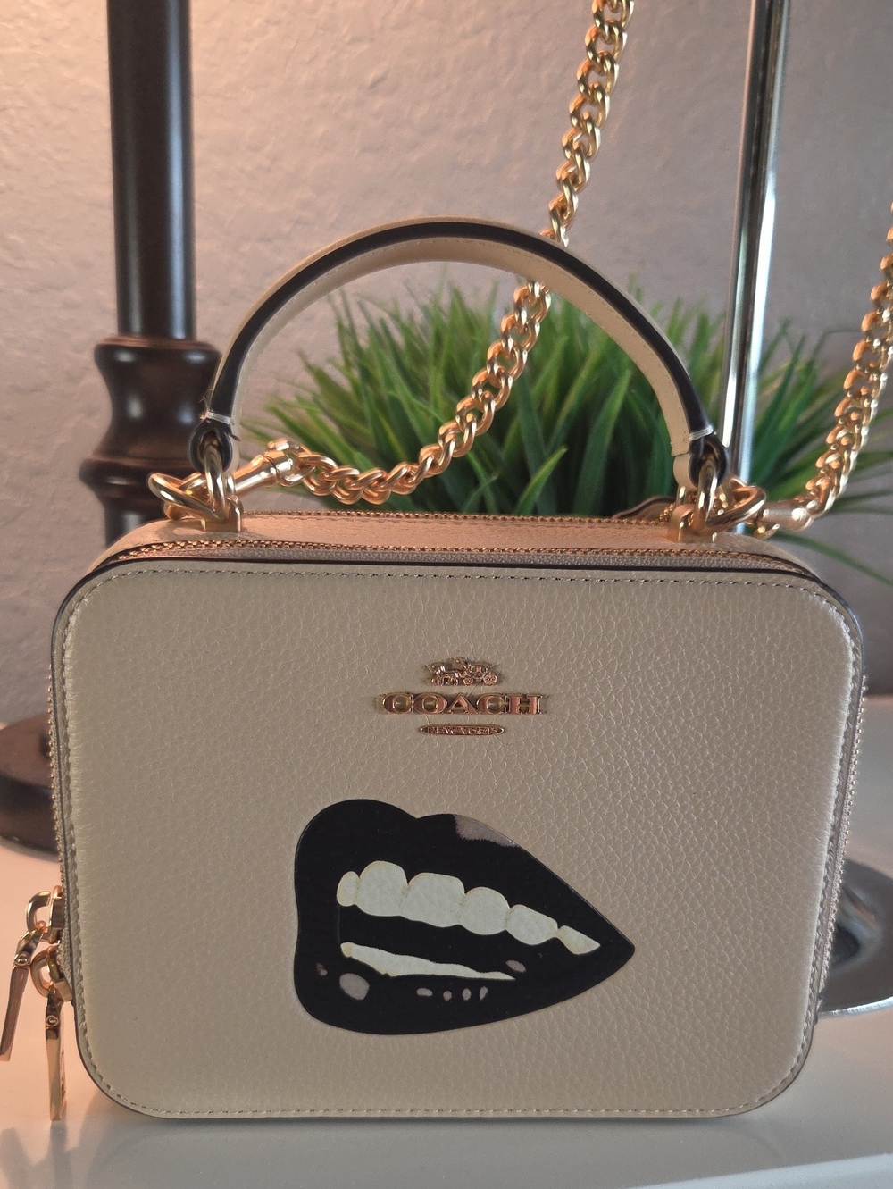 COACH x Tom Wesselmann Lips Box Crossbody Ivory Gold CQ045 PRISTINE